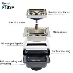 Fossa 3.5 Inch Stainless Steel Kitchen Sink Coupling/Basket Square Strainer, Kitchen Sink Strainer with Removable Waste Basket/Strainer Assembly - Fossa Home 