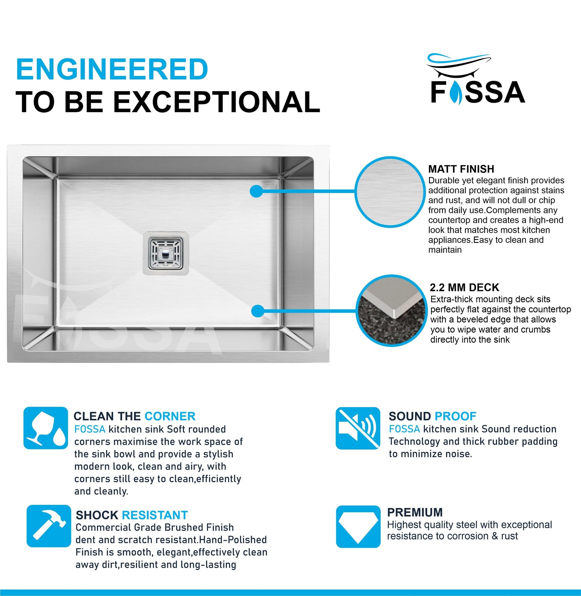 Fossa 30"x18"x10" Single Bowl Stainless Steel Handmade Kitchen Sink Matte Finish - Fossa Home 