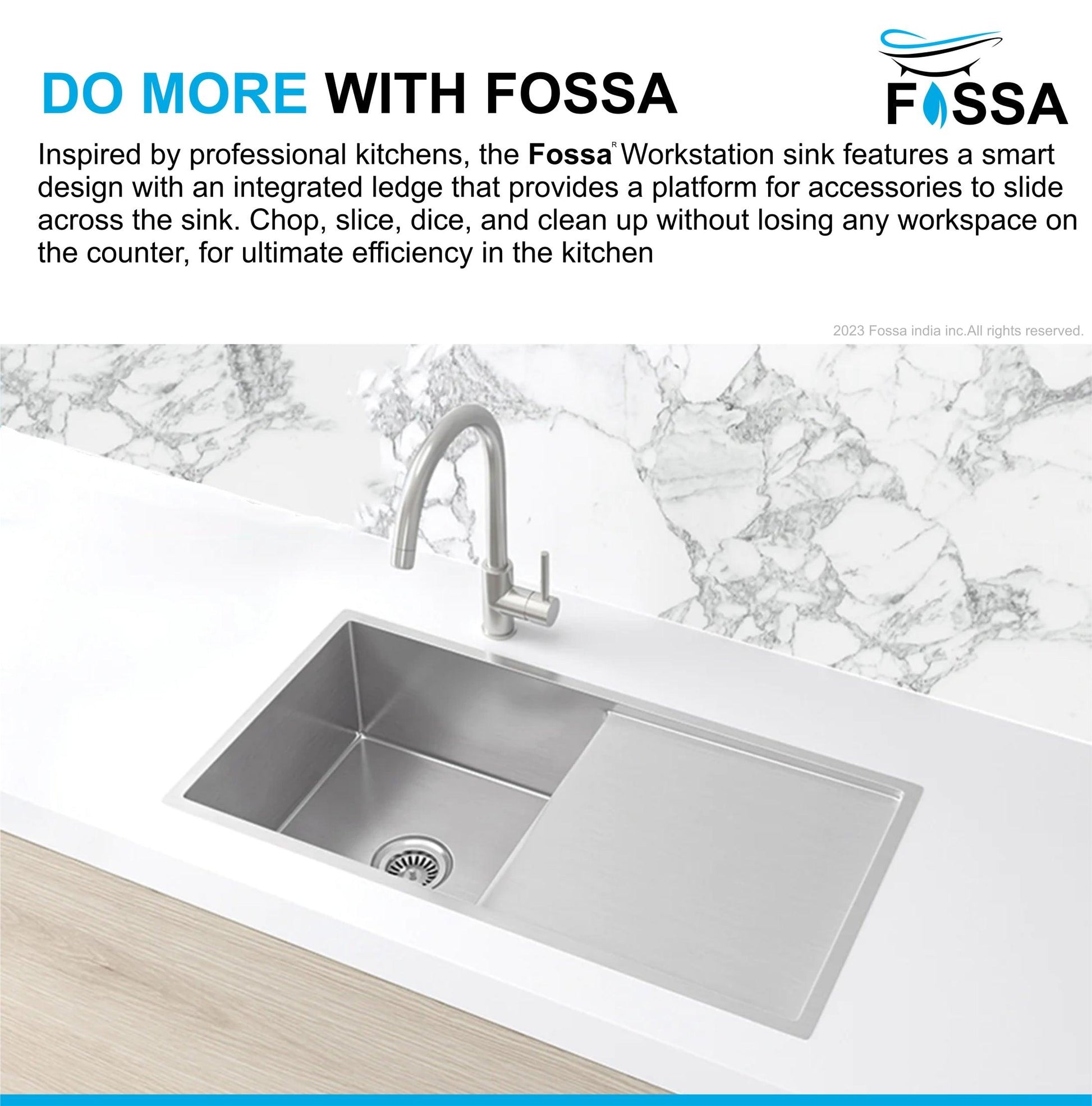 Fossa 32"X20"X10" Single Bowl With Drain Board Stainless Steel Handmade Kitchen Sink Matte Finish - Fossa Home 