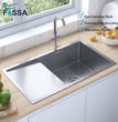 Fossa 32"X20"X10" Single Bowl With Drain Board SS-304 Grade Handmade Kitchen Sink ( Round Coupling ) Silver Fossa Home