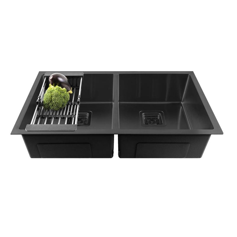 Fossa 32"x18"x10" Double Bowl SS-304 Grade Stainless Steel Handmade Kitchen Sink Black Fossa Home