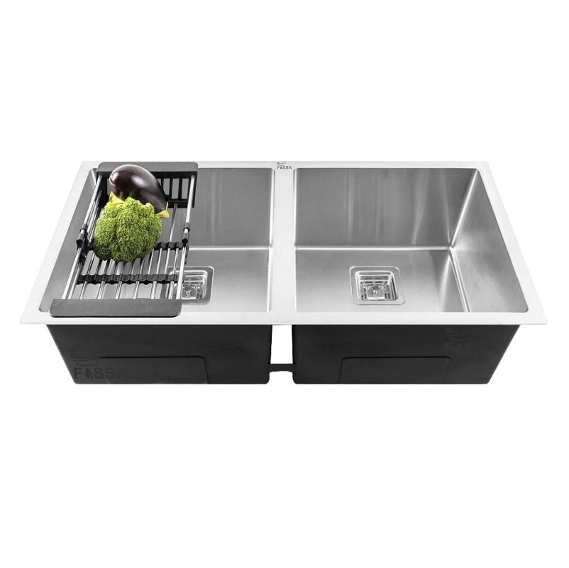 Fossa 32"x18"x10" Double Bowl SS-304 Grade Stainless Steel Handmade Kitchen Sink Fossa Home