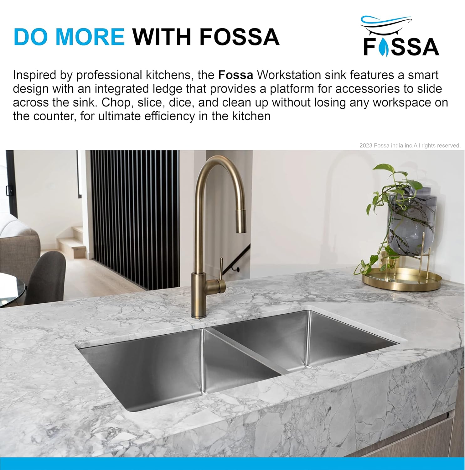 Fossa 32"x18"x10" Double Bowl SS-304 Grade Stainless Steel Handmade Kitchen Sink Fossa Home