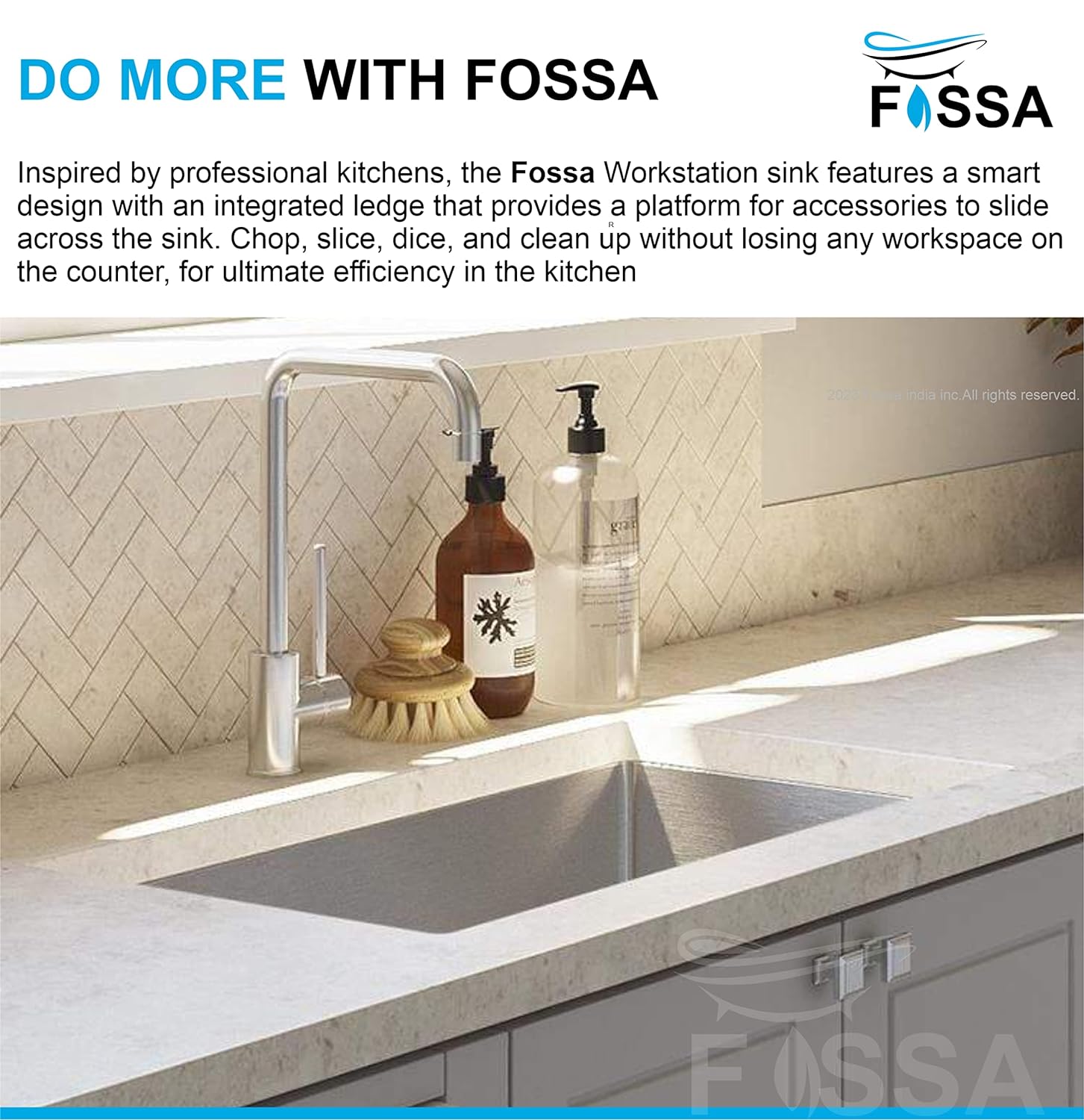 Fossa 32"x20"x10" Single Bowl SS-304 Grade Stainless Steel Handmade Kitchen Sink Silver Fossa Home