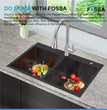 Fossa 32x18x10 inch Double Bowl With Tap Hole SS-304 Grade Handmade Kitchen Sink Black Fossa Home