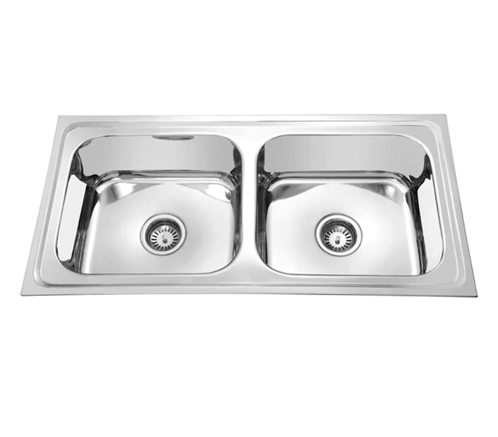 Fossa 37"x18"x10" inch Double Bowl 304 Grade Stainless Steel Kitchen Sink With SS Coupling Glossy Finish