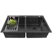 Fossa 37"x18"x10" Double Bowl With Tap Hole Premium Stainless Steel Handmade Kitchen Sink Matte Finish Black Fossa Home