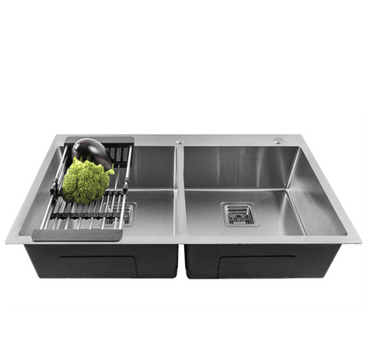 Fossa 37"x18"x10" Double Bowl With Tap Hole Stainless Steel- Handmade Kitchen Sink Matte Finish - Fossa Home 