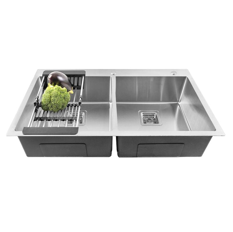 Fossa 45"x20"x10" Double Bowl With Tap Hole Premium Stainless Steel Handmade Kitchen Sink Silver