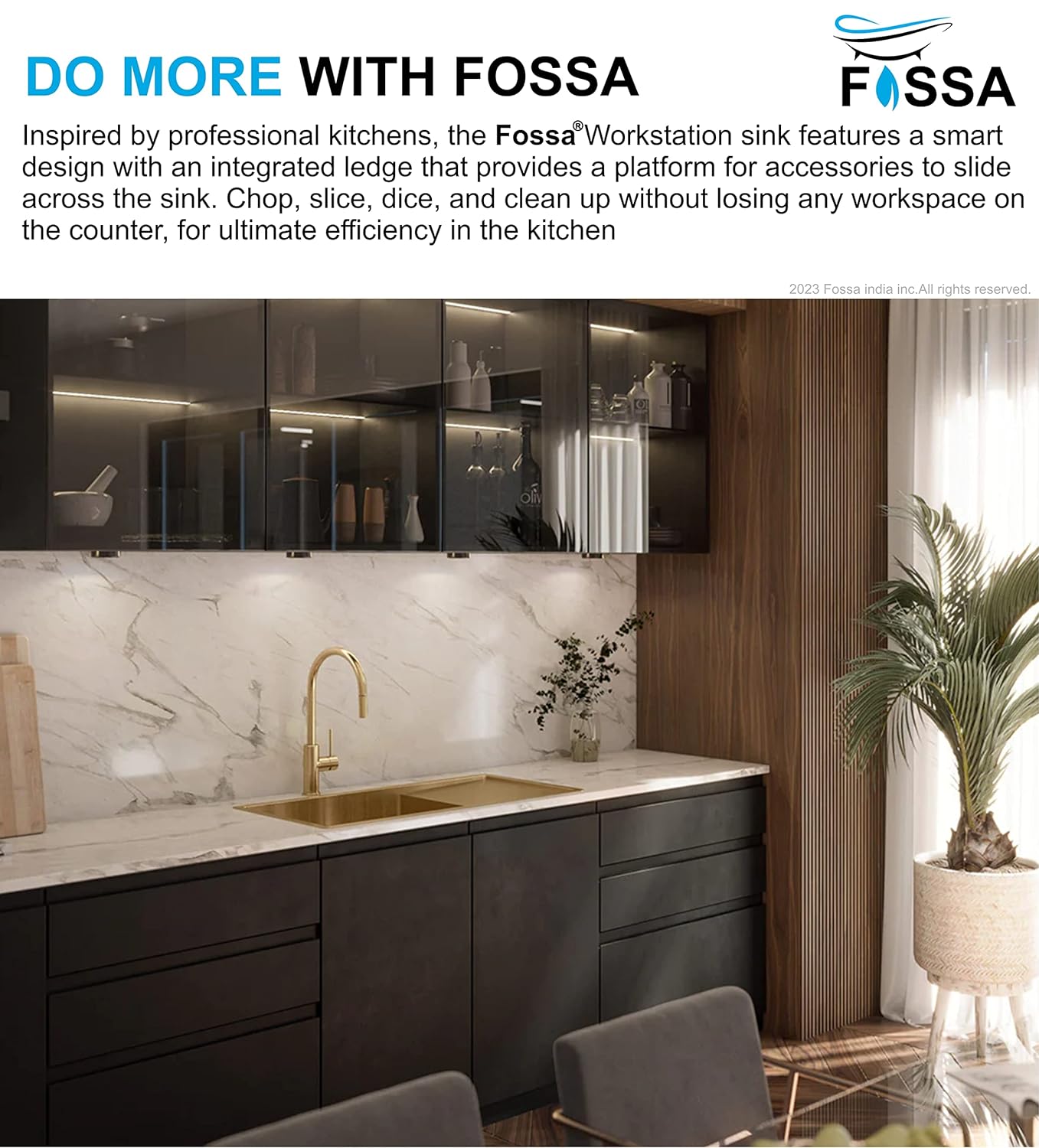 Fossa 37"x18"x10" Single Bowl With Drain Board Premium Handmade Kitchen Sink Gold Fossa Home