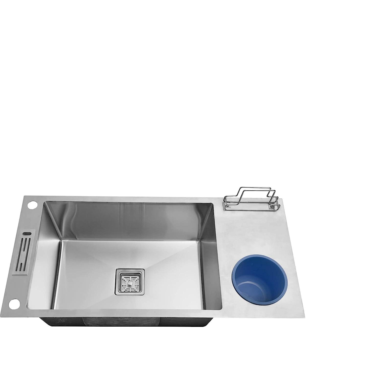 Fossa 37"x18"x10" Single Bowl With Dustbin Stainless Steel Handmade Kitchen Sink Matte Finish - Fossa Home 