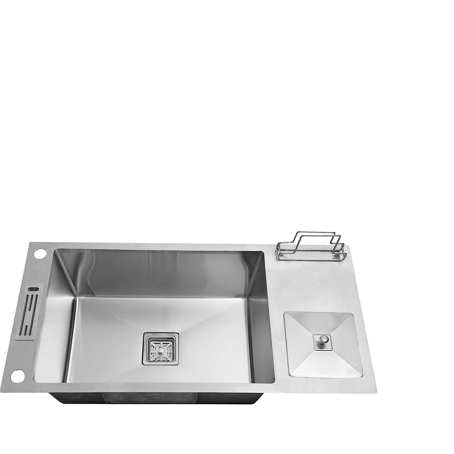 Fossa 37"x18"x10" Single Bowl With Dustbin Stainless Steel Handmade Kitchen Sink Matte Finish - Fossa Home 