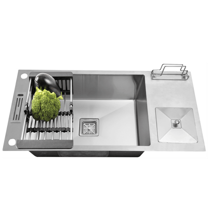 Fossa 37"x18"x10" Single Bowl With Dustbin Stainless Steel Handmade Kitchen Sink Matte Finish - Fossa Home 