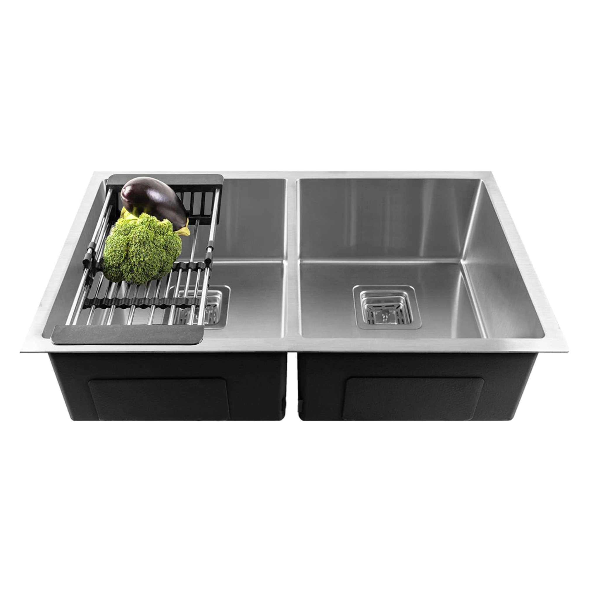 Fossa 40"x18"x10" Double Bowl Premium Stainless Steel Handmade Kitchen Sink Matte Finish Silver Fossa Home