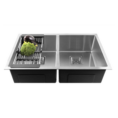 Fossa 40"x18"x10" Double Bowl Premium Stainless Steel Handmade Kitchen Sink Matte Finish Silver Fossa Home