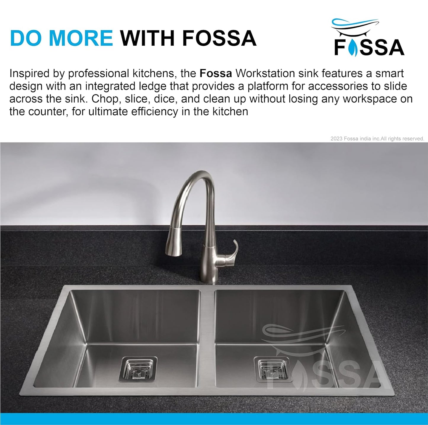 Fossa 42"x20"x10" Inch Double Bowl SS-304 Grade Handmade Kitchen Sink Matte Finish Silver Fossa Home