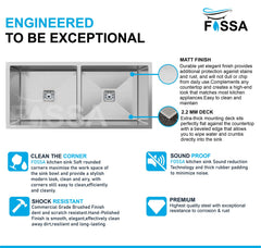 Fossa 45"x20"x10" Double Bowl Stainless Steel Handmade Kitchen Sink Matte Finish - Fossa Home 