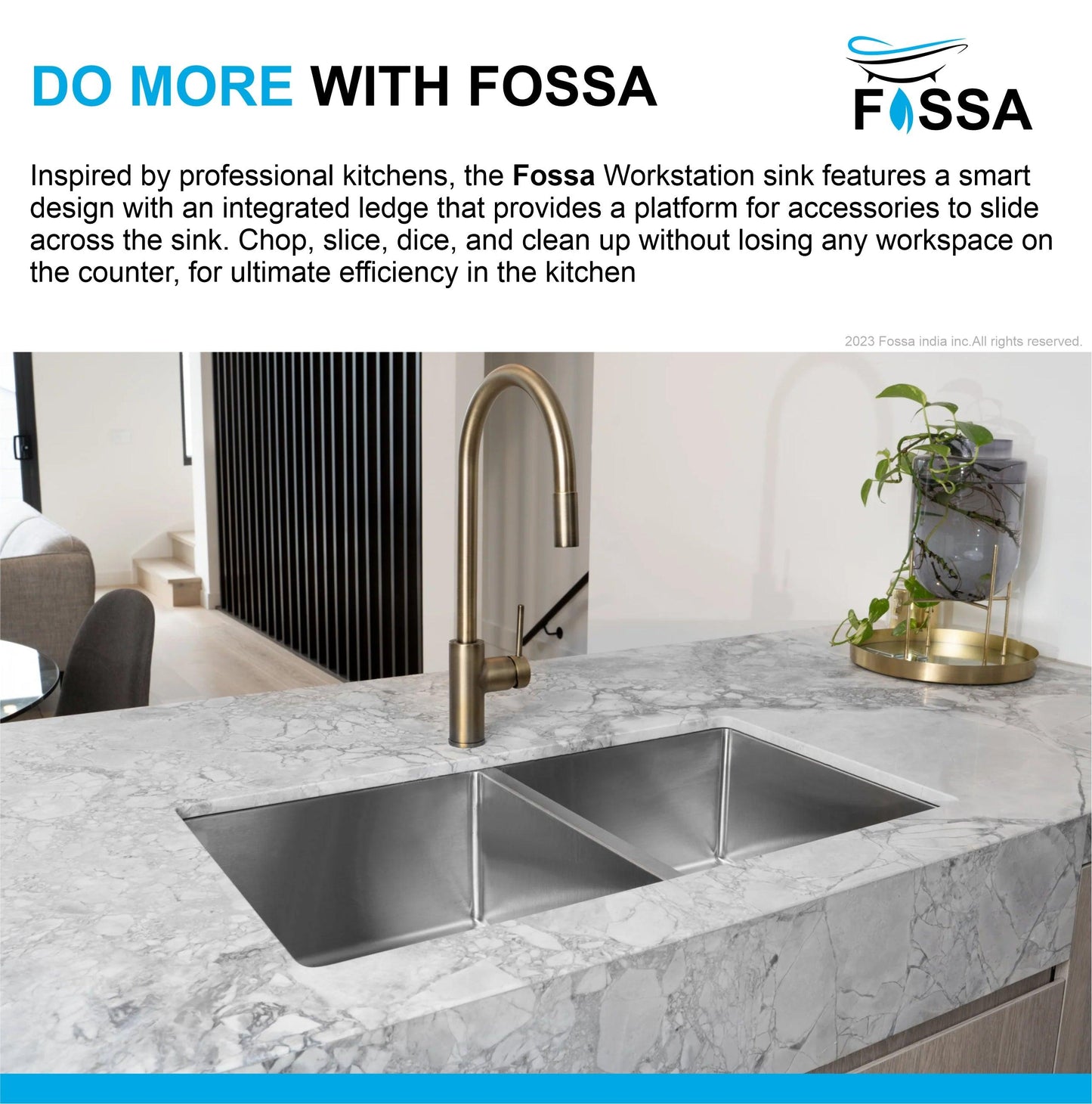 Fossa 45"x20"x10" Double Bowl Stainless Steel Handmade Kitchen Sink Matte Finish - Fossa Home 