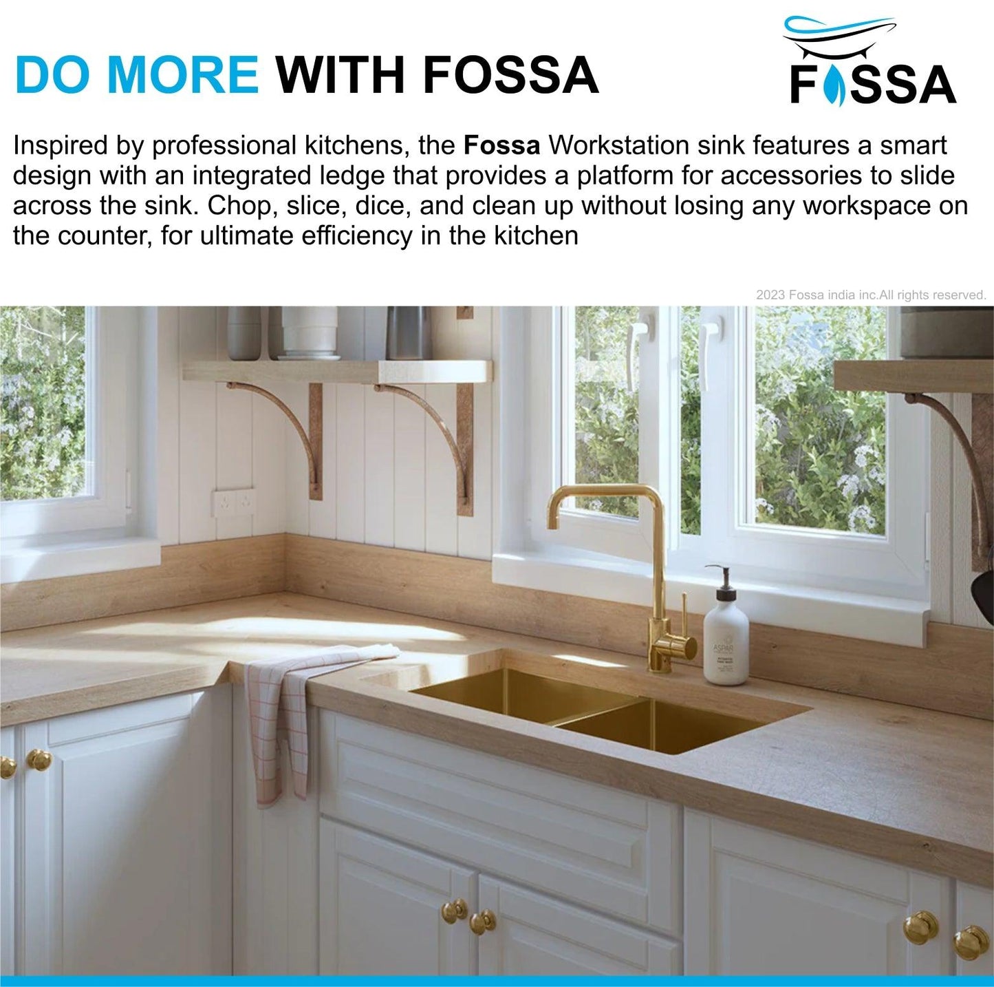 Fossa 45"x20"x10" Double Bowl Handmade kitchen Sink Stainless Steel Gold Matte Finish - Fossa Home 
