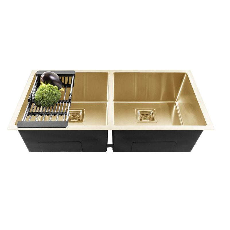 Fossa 45"x20"x10" Double Bowl SS-304 Grade Stainless Steel Handmade kitchen Sink Gold Fossa Home