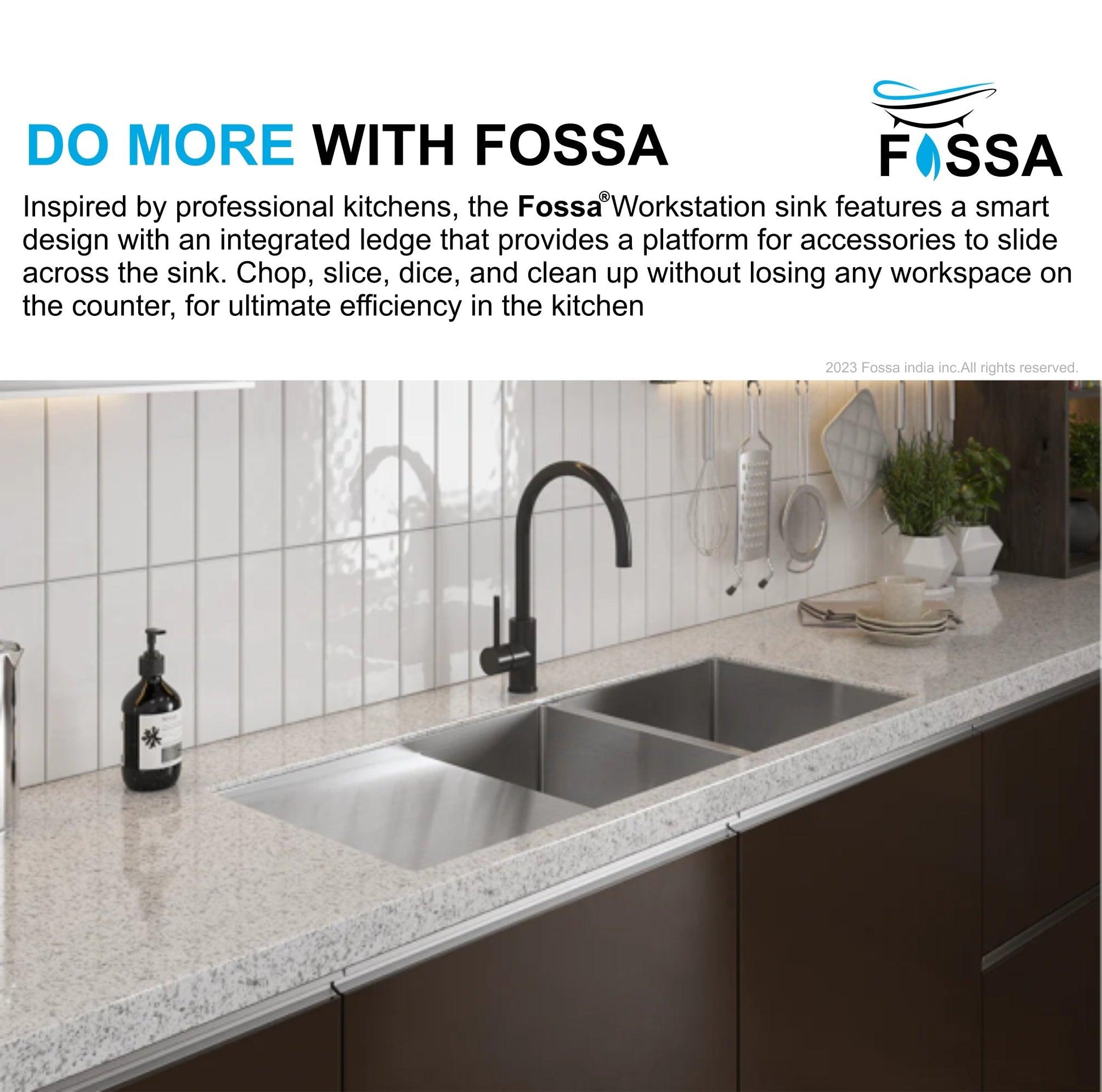 Fossa 45"x20"x10" Double Bowl With Drain Board Stainless Steel Handmade Kitchen Sink Matte Finish - Fossa Home 