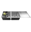 Fossa 45"x20"x10" Double Bowl With Drain Board Premium Stainless Steel Handmade Kitchen Sink Matte Finish Fossa Home