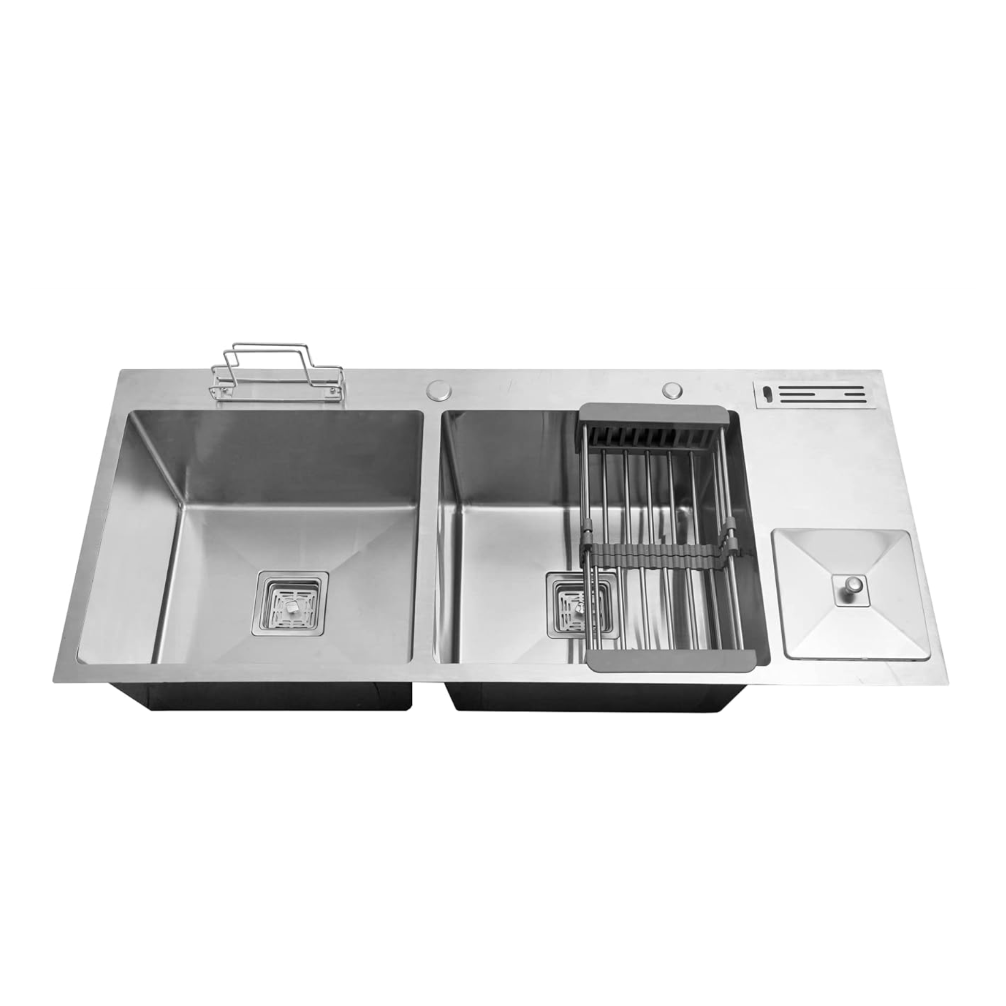 Fossa 45"x20"x10" Double Bowl With Dustbin Stainless Steel Handmade Kitchen Sink Matte Finish Fossa Home