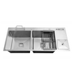 Fossa 45"x20"x10" Double Bowl With Dustbin Stainless Steel Handmade Kitchen Sink Matte Finish Fossa Home