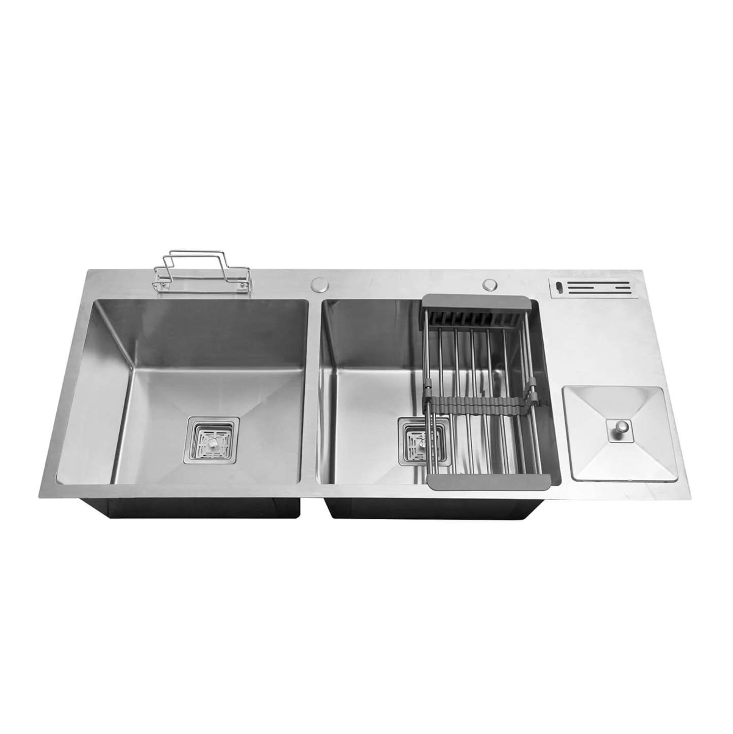 Fossa 45"x20"x10" Double Bowl With Dustbin Stainless Steel Handmade Kitchen Sink Matte Finish Fossa Home