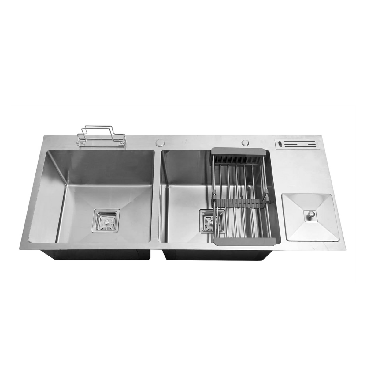 Fossa 45"x20"x10" Double Bowl With Dustbin Stainless Steel Handmade Kitchen Sink Matte Finish Fossa Home