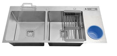 Fossa 45"x20"x10" Double Bowl With Dustbin Stainless Steel Handmade Kitchen Sink Matte Finish - Fossa Home 