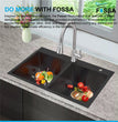 Fossa 45"x20"x10" Double Bowl With Tap Hole Stainless Steel Handmade Kitchen Sink Black Matte Finish - Fossa Home 