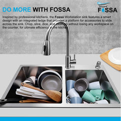 Fossa 45"x20"x10" Inch Double Bowl With Single Tap Hole Prremium Stainless Steel Handmade Kitchen Sink Matte Finish Silver Fossa Home