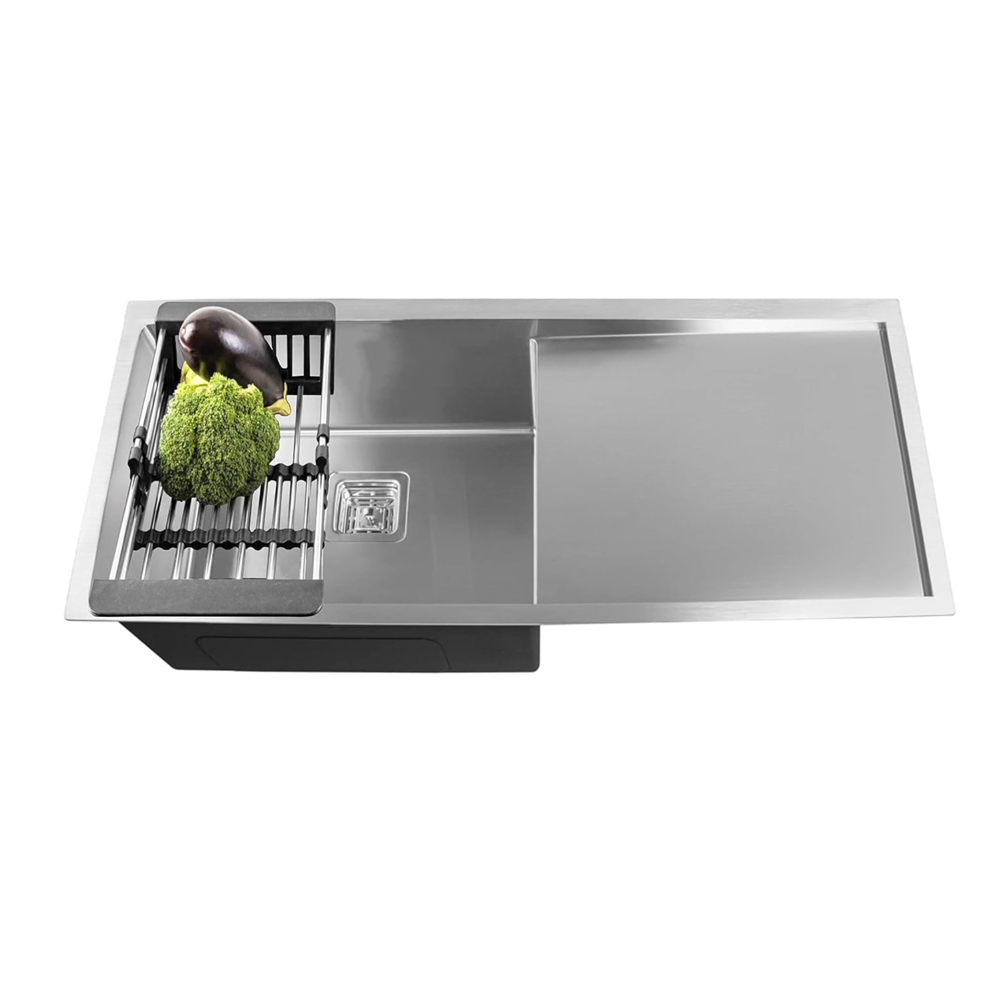 Fossa 45"x20"x10" Single Bowl With Drain Board Premium Stainless Steel Handmade Kitchen Sink Matte Finish Silver Fossa Home