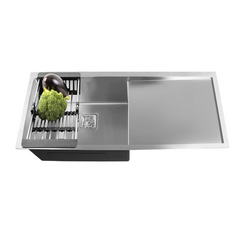 Fossa 45"x20"x10" Single Bowl With Drain Board Premium Stainless Steel Handmade Kitchen Sink Matte Finish Silver Fossa Home