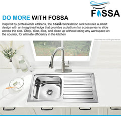 Fossa 45"x20"x10" Single Bowl With Drain Board  Stainless Steel Kitchen Sink With SS Coupling Glossy Finish - Fossa Home 