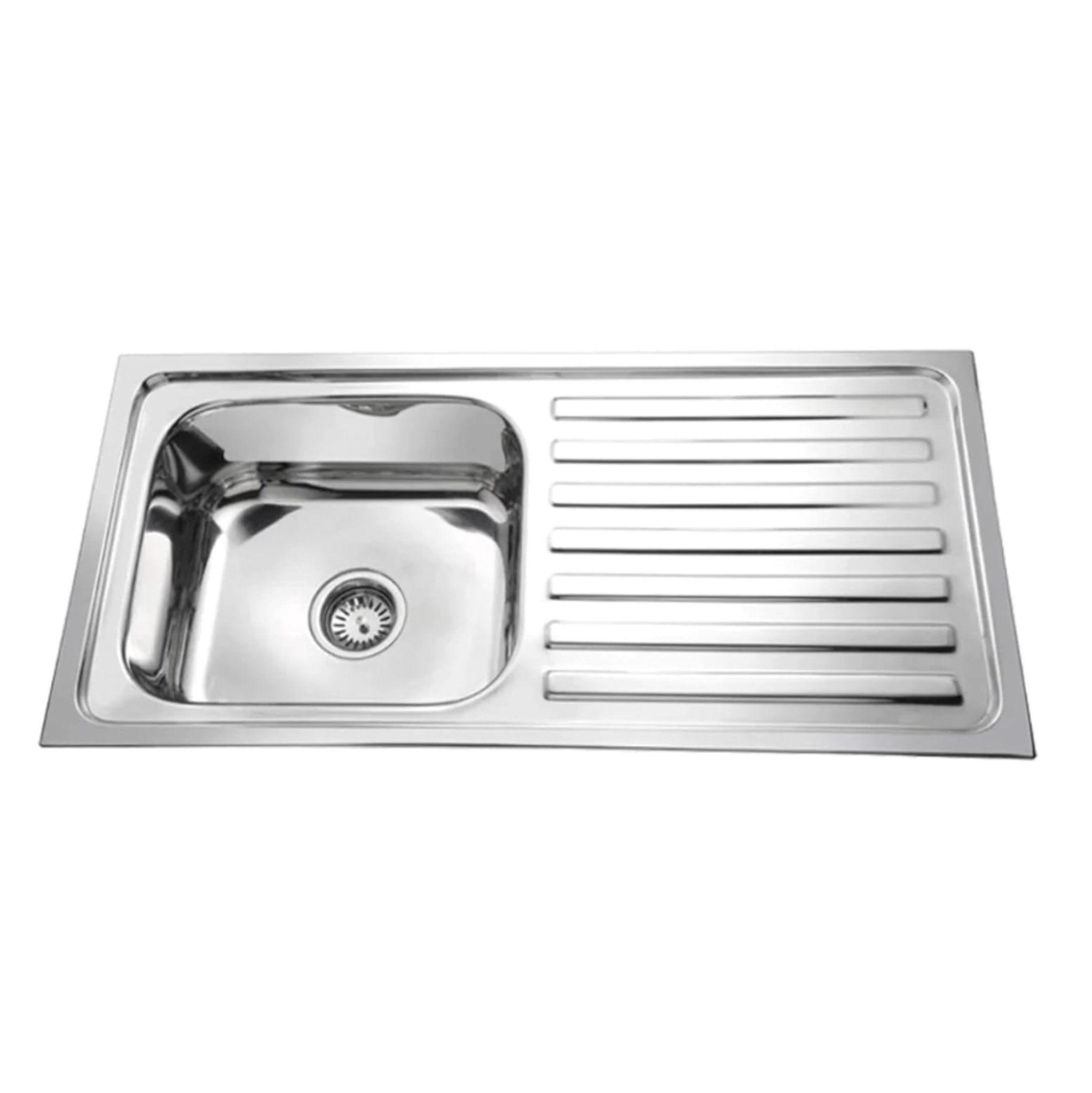 Fossa 45"x20"x10" Single Bowl With Drain Board Stainless Steel Kitchen Sink With SS Coupling Glossy Finish Fossa Home