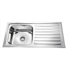 Fossa 45"x20"x10" Single Bowl With Drain Board Stainless Steel Kitchen Sink With SS Coupling Glossy Finish Fossa Home