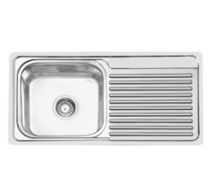 Fossa 45"x20"x10" Single Bowl With Drain Board  Stainless Steel Kitchen Sink With SS Square Coupling Glossy Finish - Fossa Home 