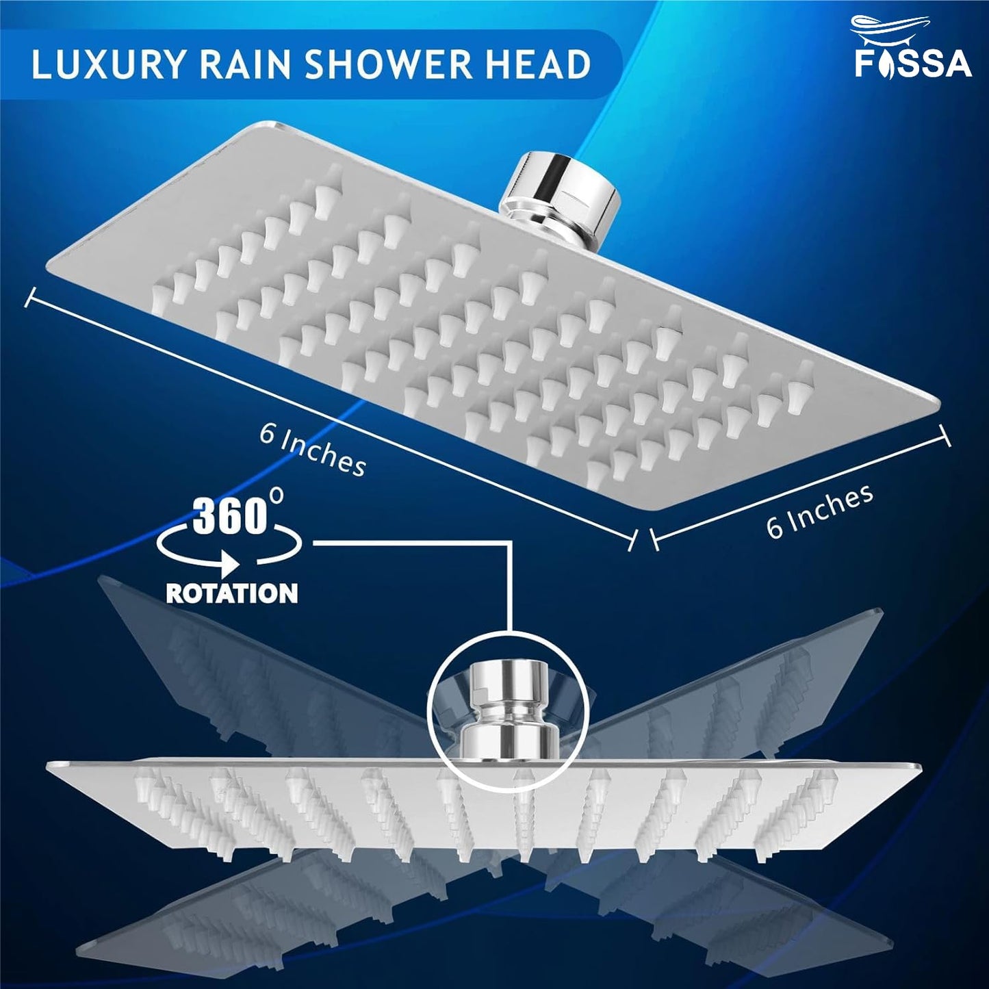 Fossa 6X6 Inch Rain Shower - Fossa Square High Pressure Shower Head Made of 304 Stainless Steel (Chrome Finish) Fossa Home