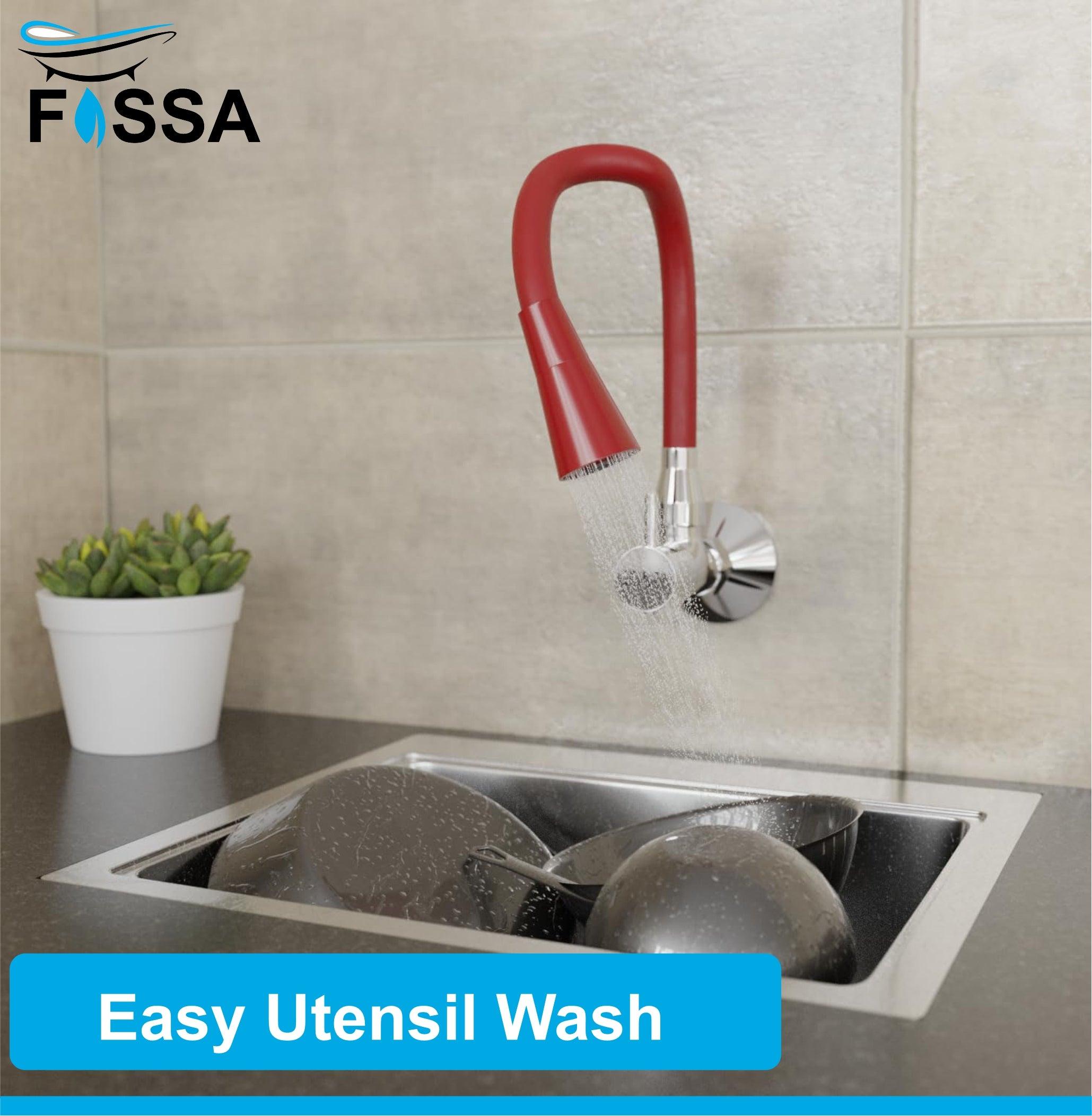 Fossa Brass Sink Cock with Dual Flow Kitchen Faucet with Flexible Swivel Spout (Red) - Fossa Home 