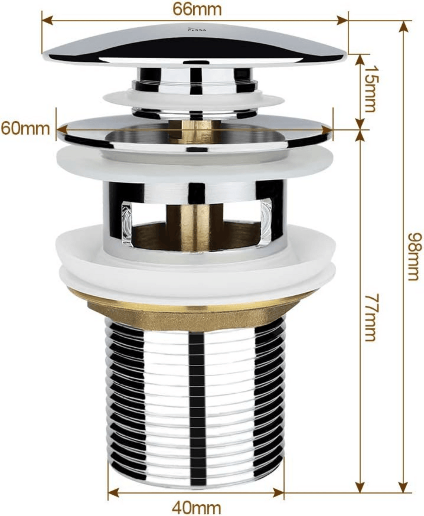 Fossa Chrome Finish Pop-up Brass Basin Drainer/Waste Coupling/Waste Kit for Bathroom Wash Basin/Vessel Sink 3 Inch Brass Full Threaded Pop Up Waste Coupling - Fossa Home 