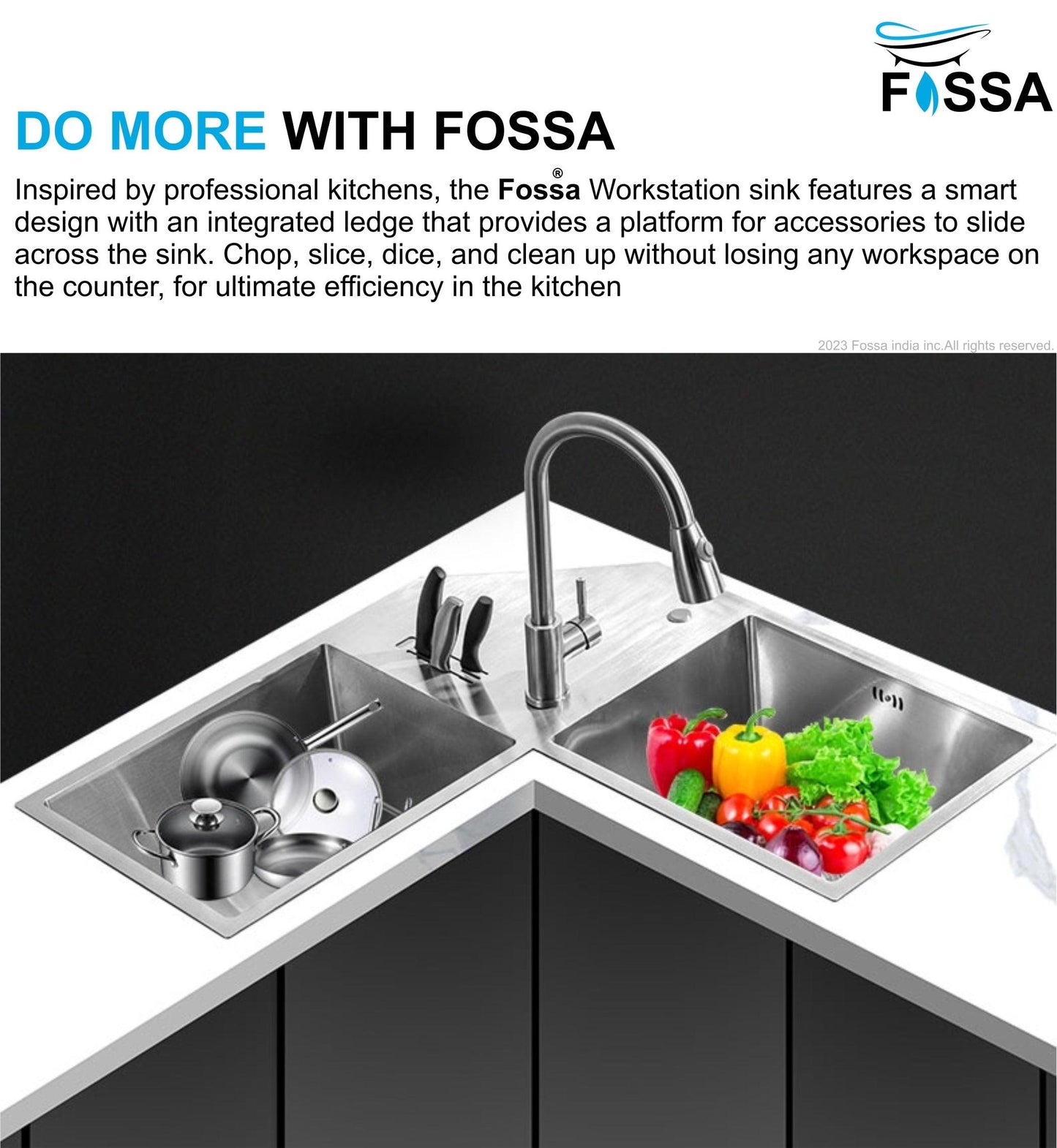 Fossa 36"x36"x10" Double Bowl With Drain Board Premium Handmade Kitchen Sink - Fossa Home 