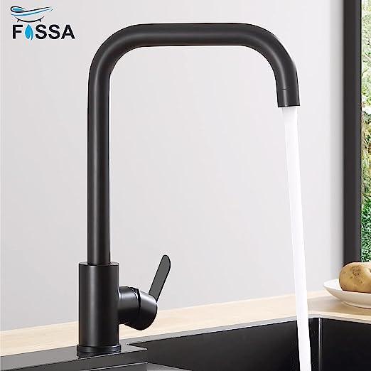 Fossa High Pressure Kitchen Faucet 360° Swivel, Stainless Steel Kitchen Faucet, Kitchen Mixer Tap with High L Bend Spout-257mm (Black) - Fossa Home 