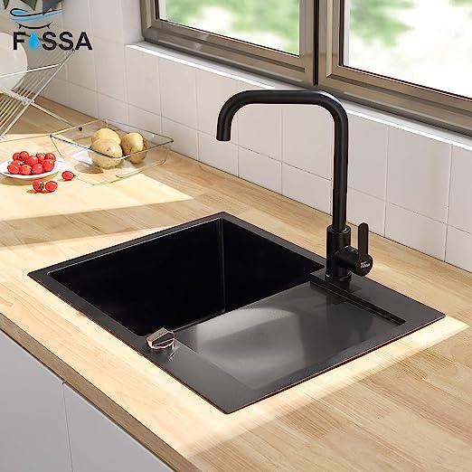 Fossa High Pressure Kitchen Faucet 360° Swivel, Stainless Steel Kitchen Faucet, Kitchen Mixer Tap with High L Bend Spout-257mm (Black) - Fossa Home 