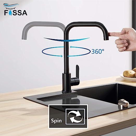 Fossa High Pressure Kitchen Faucet 360° Swivel, Stainless Steel Kitchen Faucet, Kitchen Mixer Tap with High L Bend Spout-257mm (Black) - Fossa Home 