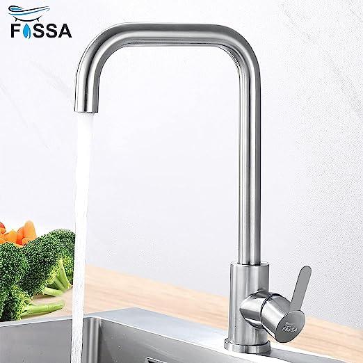 Fossa High Pressure Kitchen Faucet 360° Swivel, Stainless Steel Kitchen Faucet, Kitchen Mixer Tap with High L Bend Spout-257mm (Silver) - Fossa Home 