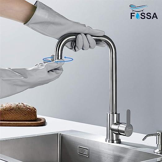 Fossa High Pressure Kitchen Faucet 360° Swivel, Stainless Steel Kitchen Faucet, Kitchen Mixer Tap with High L Bend Spout-257mm (Silver) - Fossa Home 