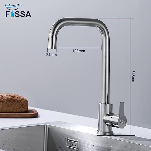 Fossa High Pressure Kitchen Faucet 360° Swivel, Stainless Steel Kitchen Faucet, Kitchen Mixer Tap with High L Bend Spout-257mm (Silver) - Fossa Home 