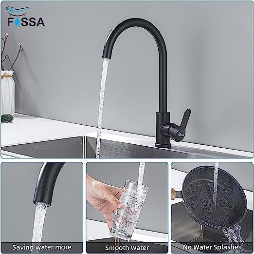 Fossa High Pressure Kitchen Faucet 360° Swivel, Stainless Steel Kitchen Faucet, Kitchen Mixer Tap with High Spout-257mm (Black) - Fossa Home 